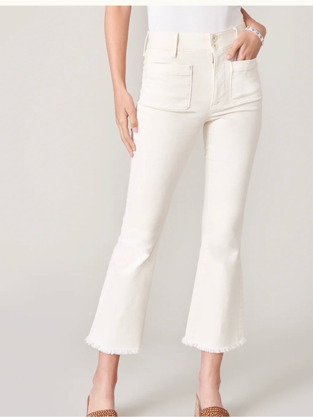 Spartina 449 Cream Cropped Flare Jeans